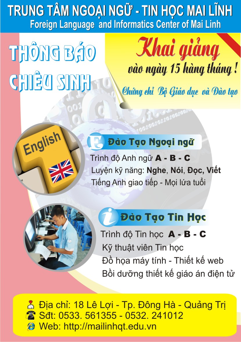 Thông báo chiêu sinh Ngoại ngữ - Tin học